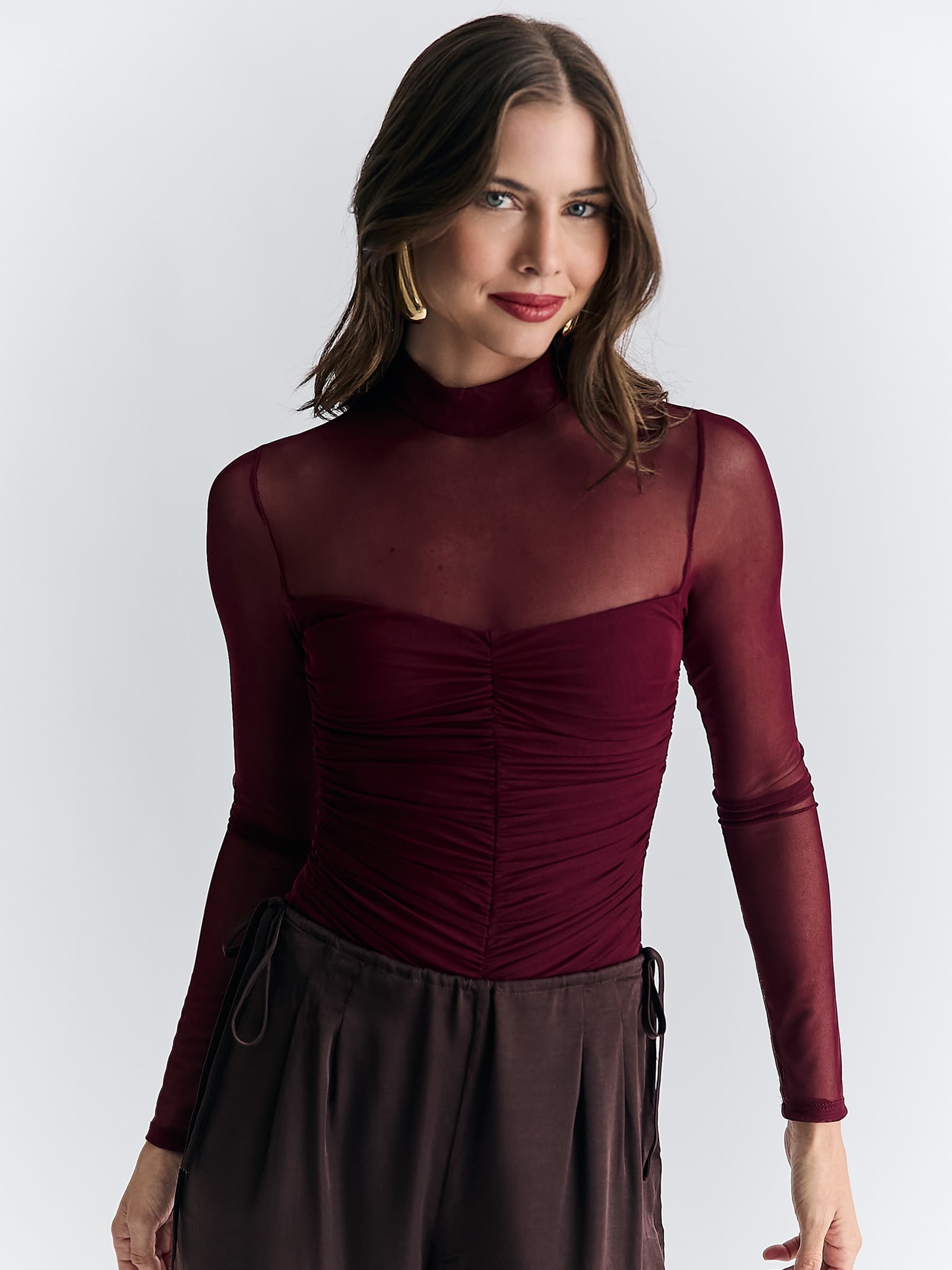 BODY TULE DRAPEADA GOLA ALTA