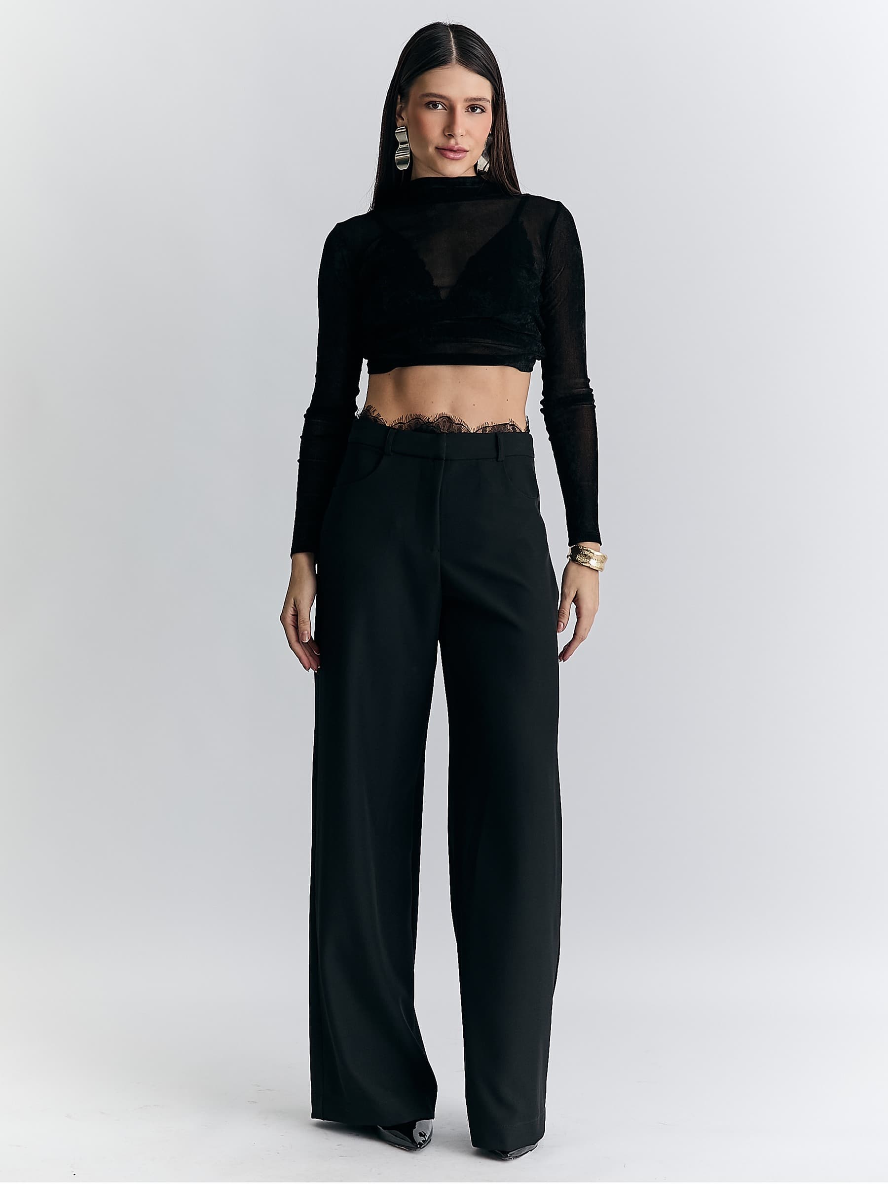 CALÇA PANTALONA COM RENDA NO CÓS